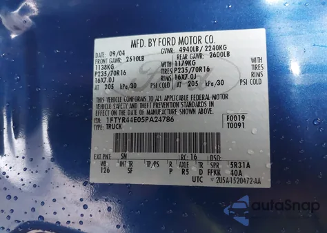 2005 Ford Ranger Edge/Stx/Xlt z USA, uszkodzony, nr VIN 1FTYR44E05PA24786